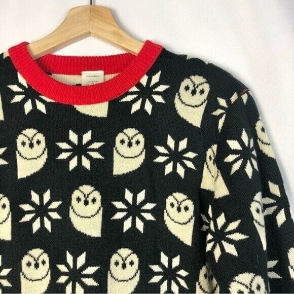 Boutique Black & White Owl Printed Crewneck Pullover Sweater XS - Picture 3 of 4